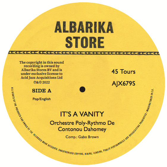 Orchestre Poly Rythmo - It's A Vanity / Nougbo Vehou (La Vérité Blesse) 7"